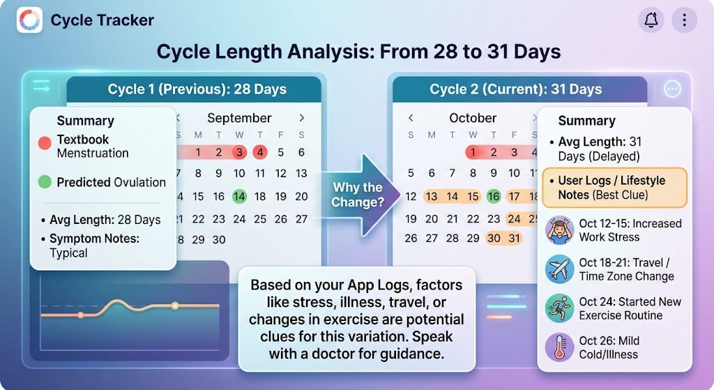 Why did my cycle change from 28 to 31 days Your app log is your best clue.