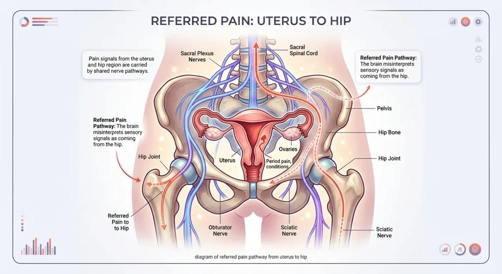  pain pathway from uterus to hip